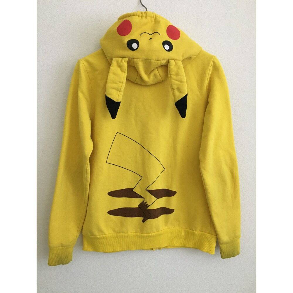 Pokemon Pikachu Yellow Full Zip Hoodie 3D Ears Tail Costume Cosplay Size M 2019